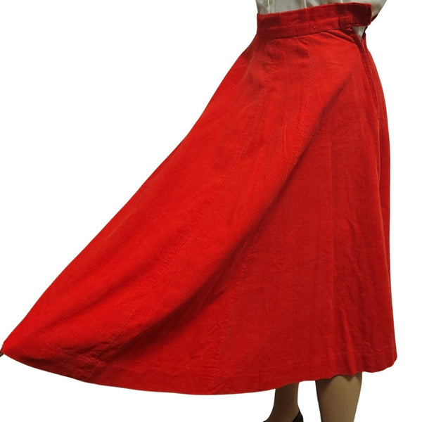 1950s Handmade Orange Corduroy High Waisted Long Back Zip Circle Skirt Size XXS [vintage]