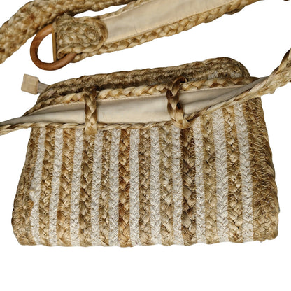 Convertible Belt Bag Fanny Pack Light Brown Cotton Jute Blend Zipper Pouch