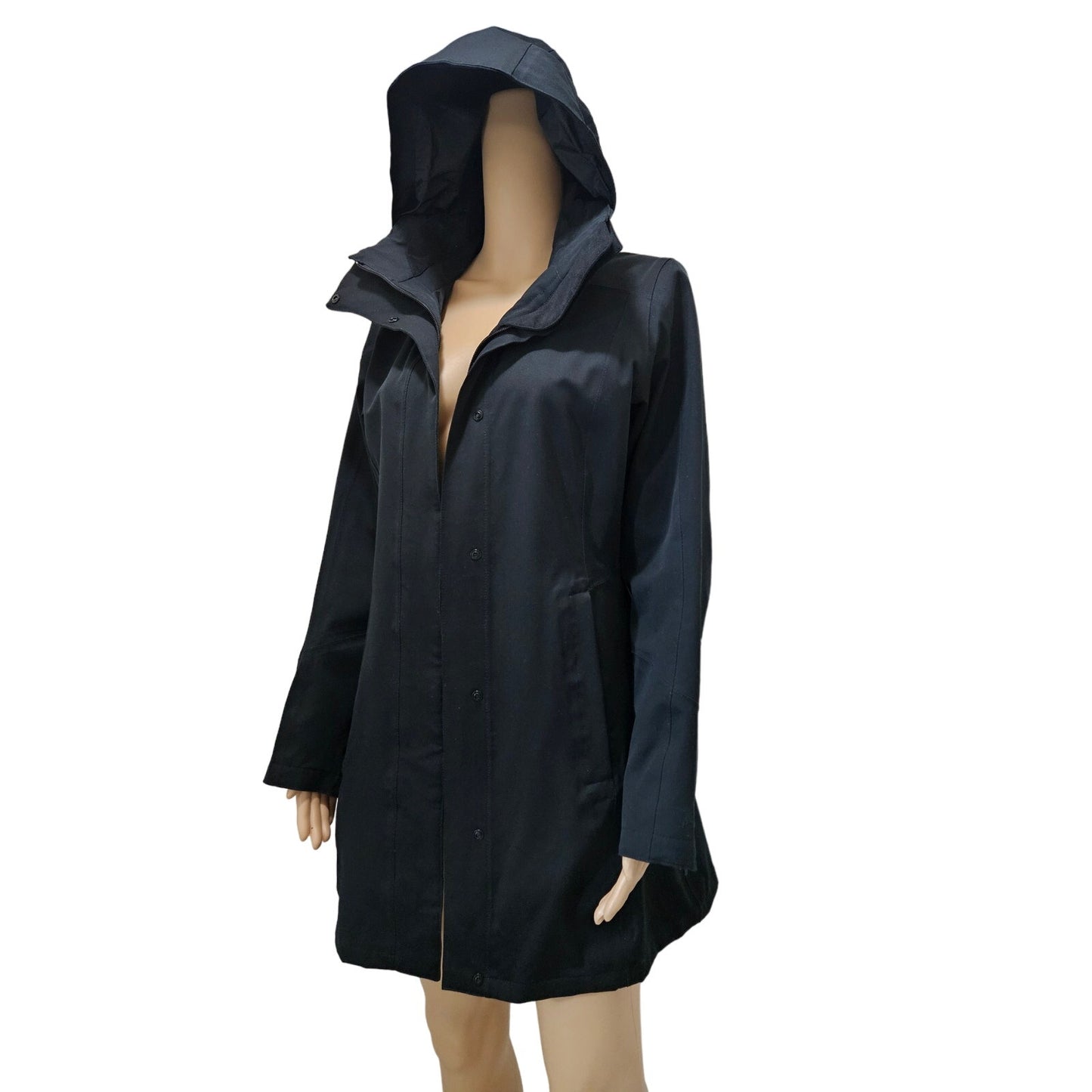 Patagonia Black Zip Up Long Winter Lined Jacket with Hoodie Size Small Womens