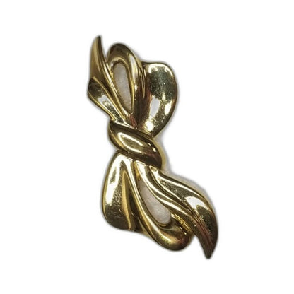 Vintage Polished Signed Napier Gold Tone Retro Bow Ribbon Brooch Safety Latch