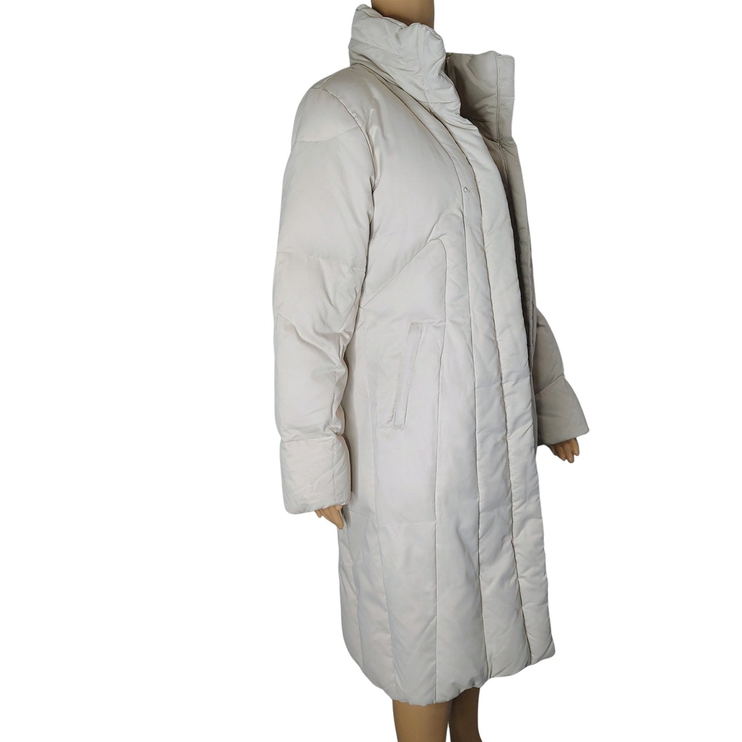 Calvin Klein Beige Performance Women's Puffer Coat Jacket Rollaway Hood Size Medium