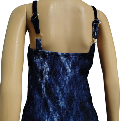 Summer Flowy Dress Blue Tye-Dye Elastic Shirred Top Uneven Hemline One Size