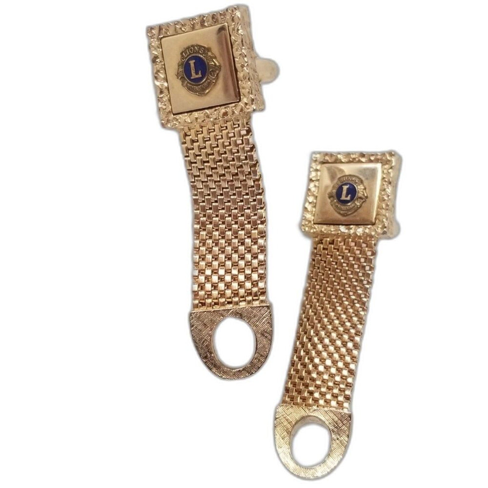 Lions International Mesh Wrap Around Gold Square Logo Cufflinks [Vintage]