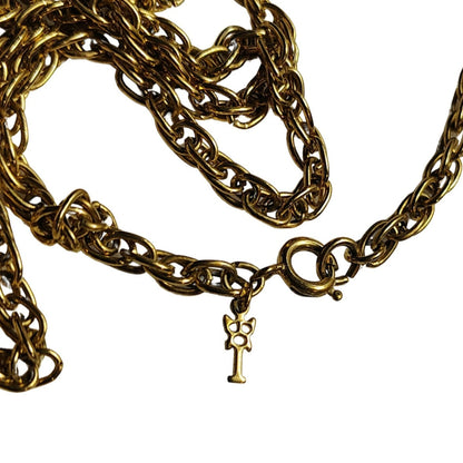 1960s Vintage Crown Trifari Gold White Enamel Woven Pendant Statement Necklace