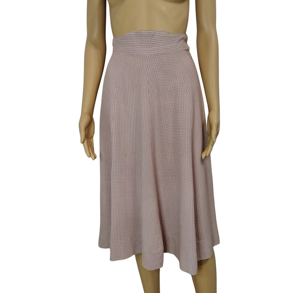 1950s Handmade Pink Gray Checkered Full Circle Midi Skirt Side Zipper Size 0 [Vintage]