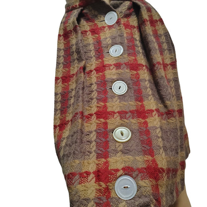 1960s Vintage Handmade Wool Puffy Pleated Big Button Front Bubble Skirt Size XS