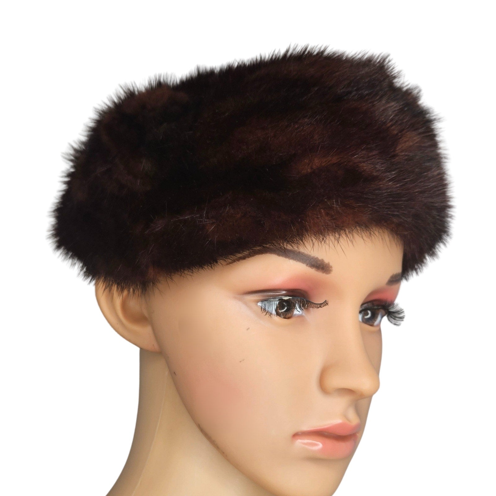 1950s Genuine Mink Fur Chestnut Dark Brown Livingston Bros Ladies Cloche Hat [Vintage]