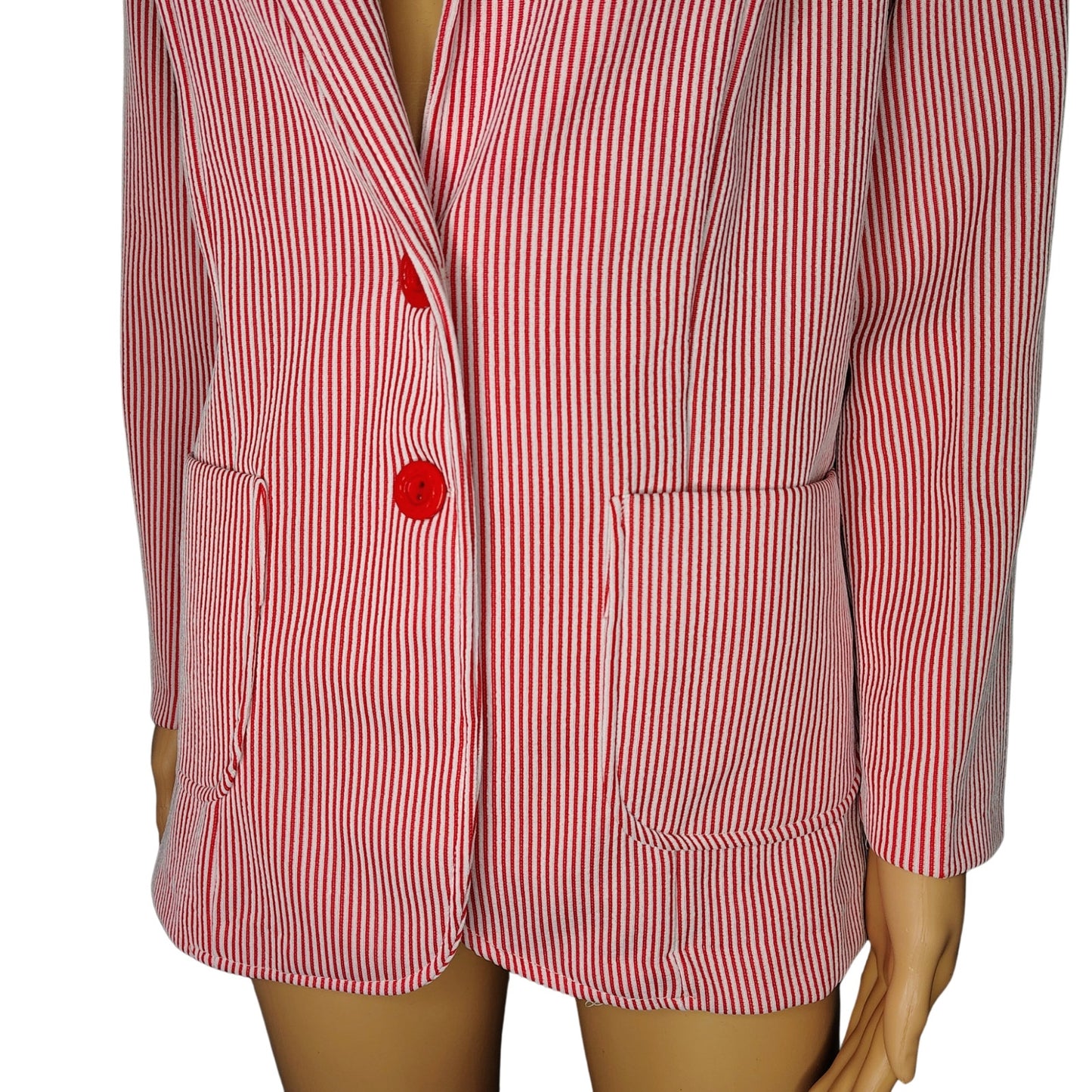 1960s Red White Striped Polyester Single Breasted blazer Size 12 Women's [Vintage]