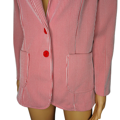1960s Red White Striped Polyester Single Breasted blazer Size 12 Women's [Vintage]