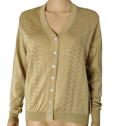 1970s Silan Eden Fil Brown Cardigan Sweater Mother of Pearl Buttons Size Small [Vintage]