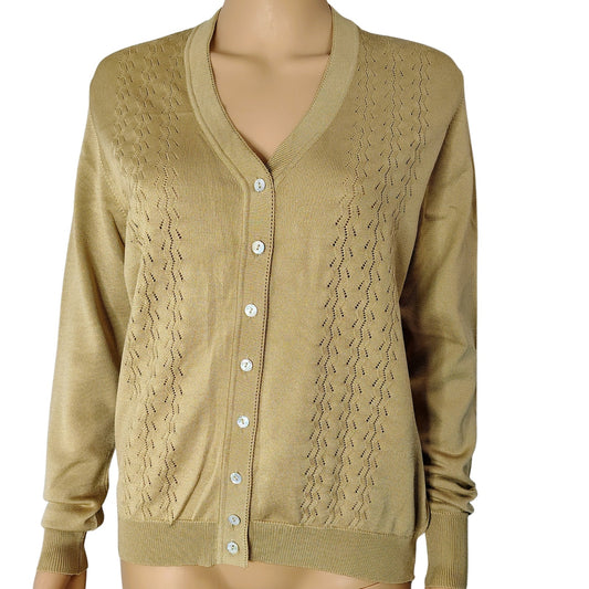 1970s Silan Eden Fil Brown Cardigan Sweater Mother of Pearl Buttons Size Small [Vintage]
