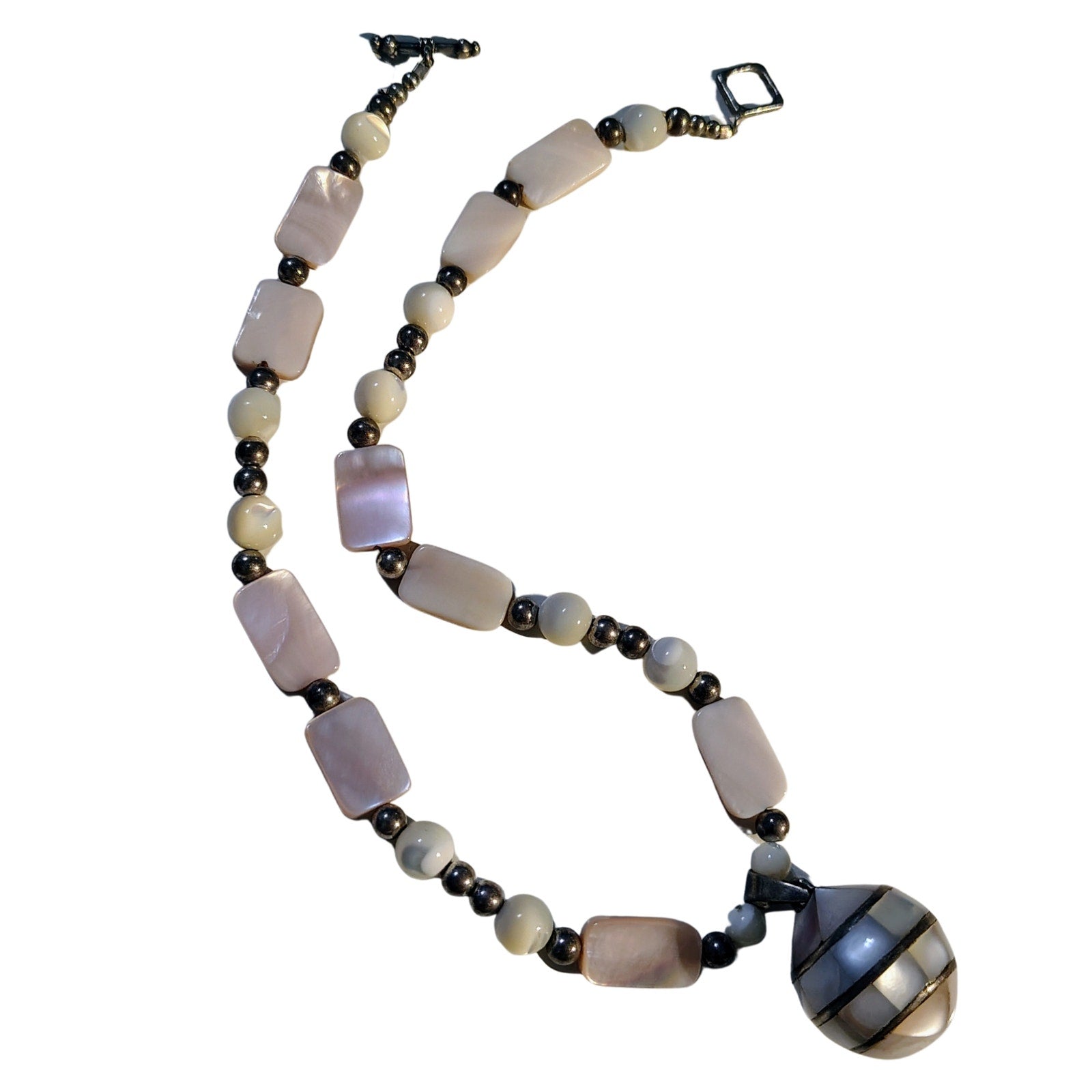 Sterling Silver Pink Mother Pearl Chime Ball Pendant Beaded Necklace [Vintage]