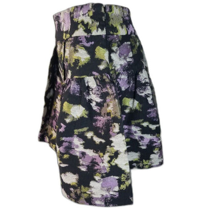 Pleated Purple Gray Black Banana Republic Flare Side Zip Mini Skirt Size 4