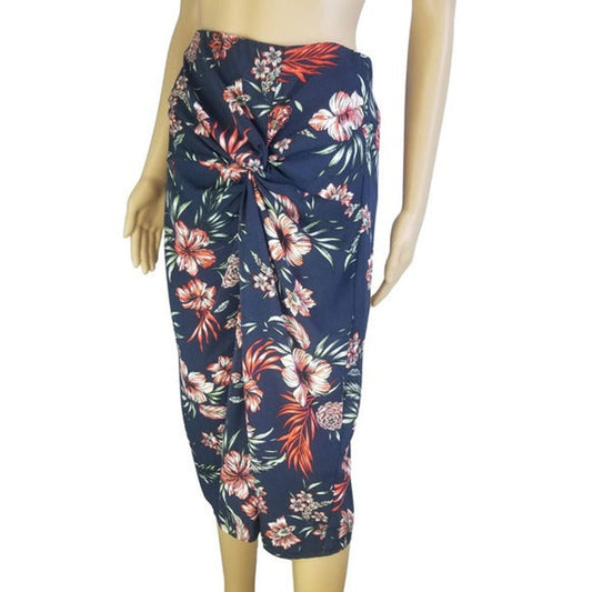 Long Hawaiian Print Long Bodycon Skirt Body Shaping Zip Up Left Slit Size Small