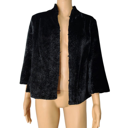 1970s Red Black Reversible Chinese Embroidered Fur Evening Jacket Size Small [Vintage]