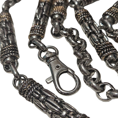 Vintage Woven Metal Design Chain Links Adjustable Heavyweight Belt Silver Tone