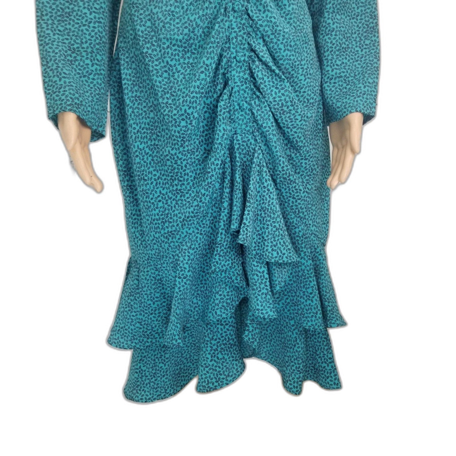 1980s Green Micro Feather Long Sleeve Mermaid Wiggle Dress Size Large [Vintage]