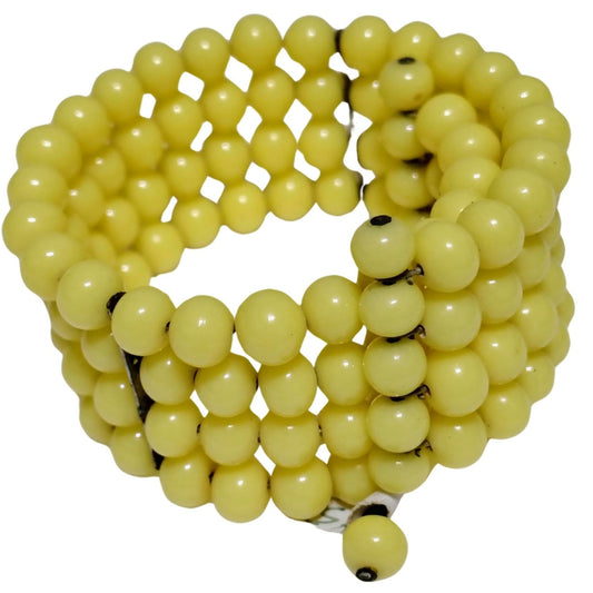 1930’s Yellow Unsigned Miriam Haskell Yellow Glass Memory Wire Cuff Bracelet