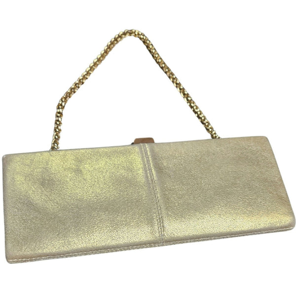 90s Vintage Metallic Gold Thin Clutch Hand bag Two In One Chain Strap Patchwork