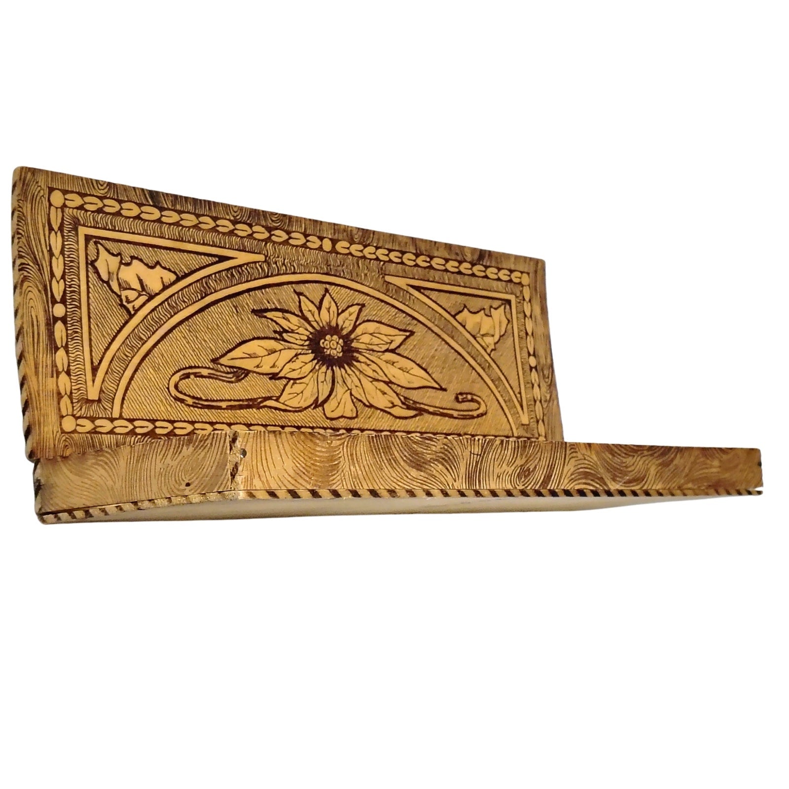 1930s Pyrography Glove Box Wooden Engraved Box Keepsake [Antique]