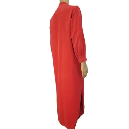 VINTAGE VELVET Boho Long Red Jacket Floor Length Side Slits Gold Button Size Small  [Vintage]