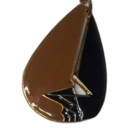 80s Vintage Art Deco Cut Out Tear Drop Shaped Brown Black Pendant Chain Necklace