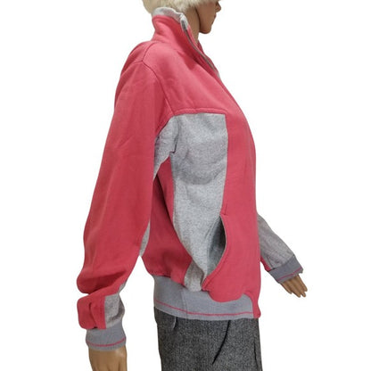 1970s Zip Up Sweatshirt with Collar Salmon Pink Gray Size Large [VINTAGE]