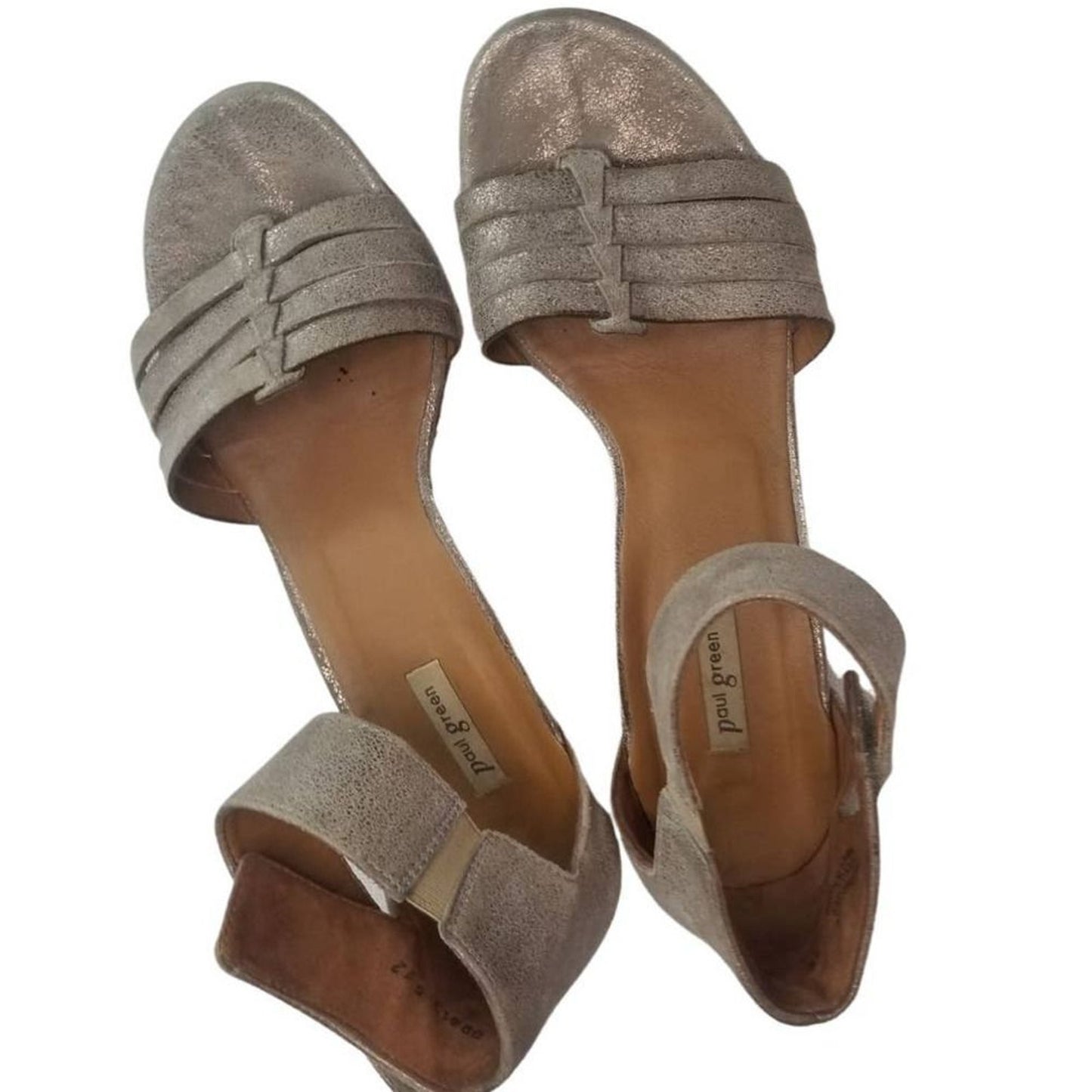 Leather Metallic Gray Strappy Open Toe Ankle Wrap Heels Size 8 [PAUL GREEN]