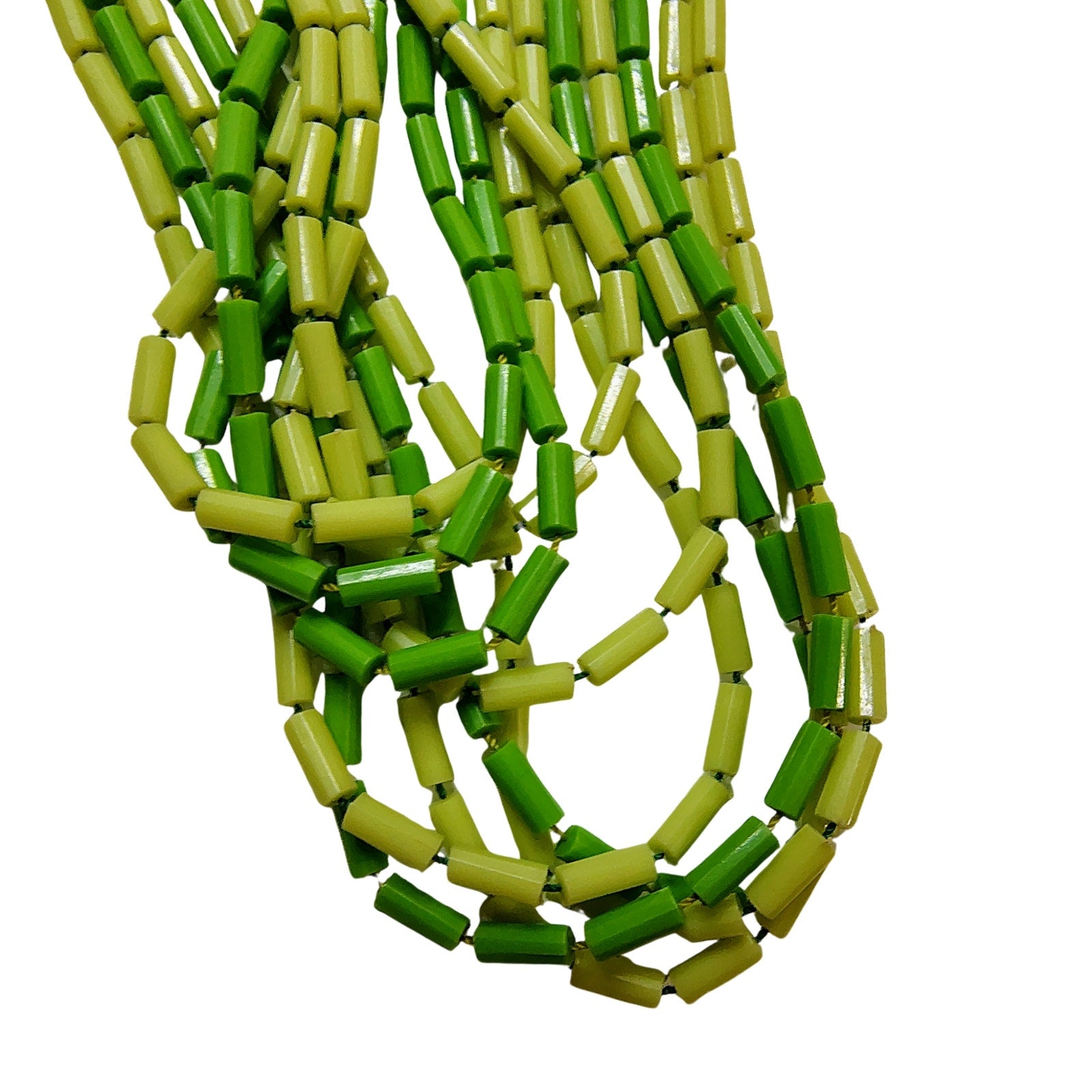Opera length Retro 5 strands Green Plastic Beaded Necklace Three Shades of Green [Vintage]