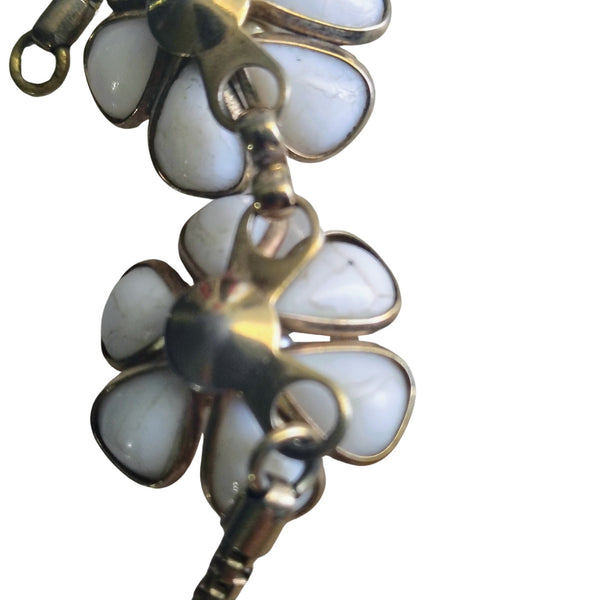 40s Crown Trifari Blossomtime Milk Glass Pearl Floral Choker Necklace [Vintage]