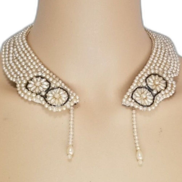 Vintage Cream Truly Regal Art Craft Faux Pearl Floral Collar Necklace Dangling