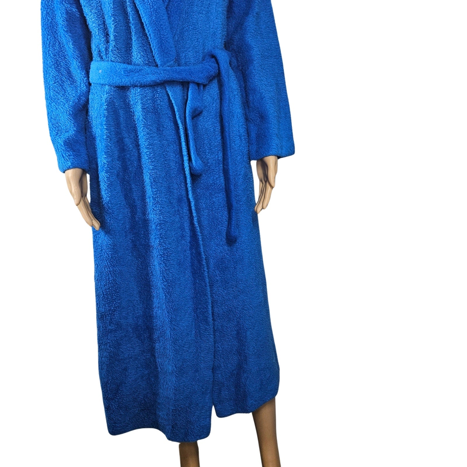 1970s Electric Blue Shaggy Full Length Robe Matching Belt Teddy Bear Fleece