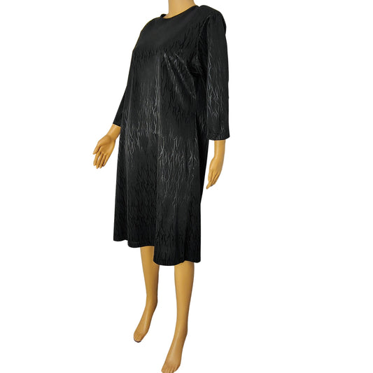 1970s Anthony Richards Abstract Print Black on Black Sheath Dress  Plus Size 14 [Vintage]