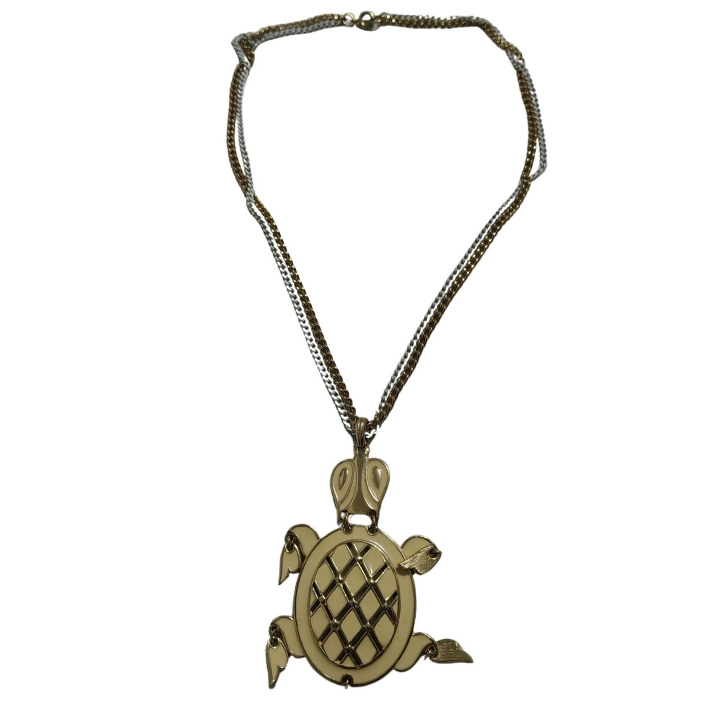 1970s Mod Asian Articulated Tortoise Moveable Pendant Turtle Chain Link Necklace [Vintage]