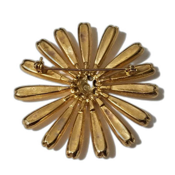 1960s Vintage Cream Enamel Ware Daisy Brooch Pin Yellow Center Gold Tone 2 Inch