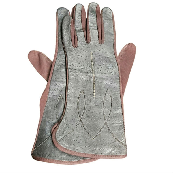 Vintage Brown Leather Top Gloves Polyester Bottom Gently Used Size 7 Womens