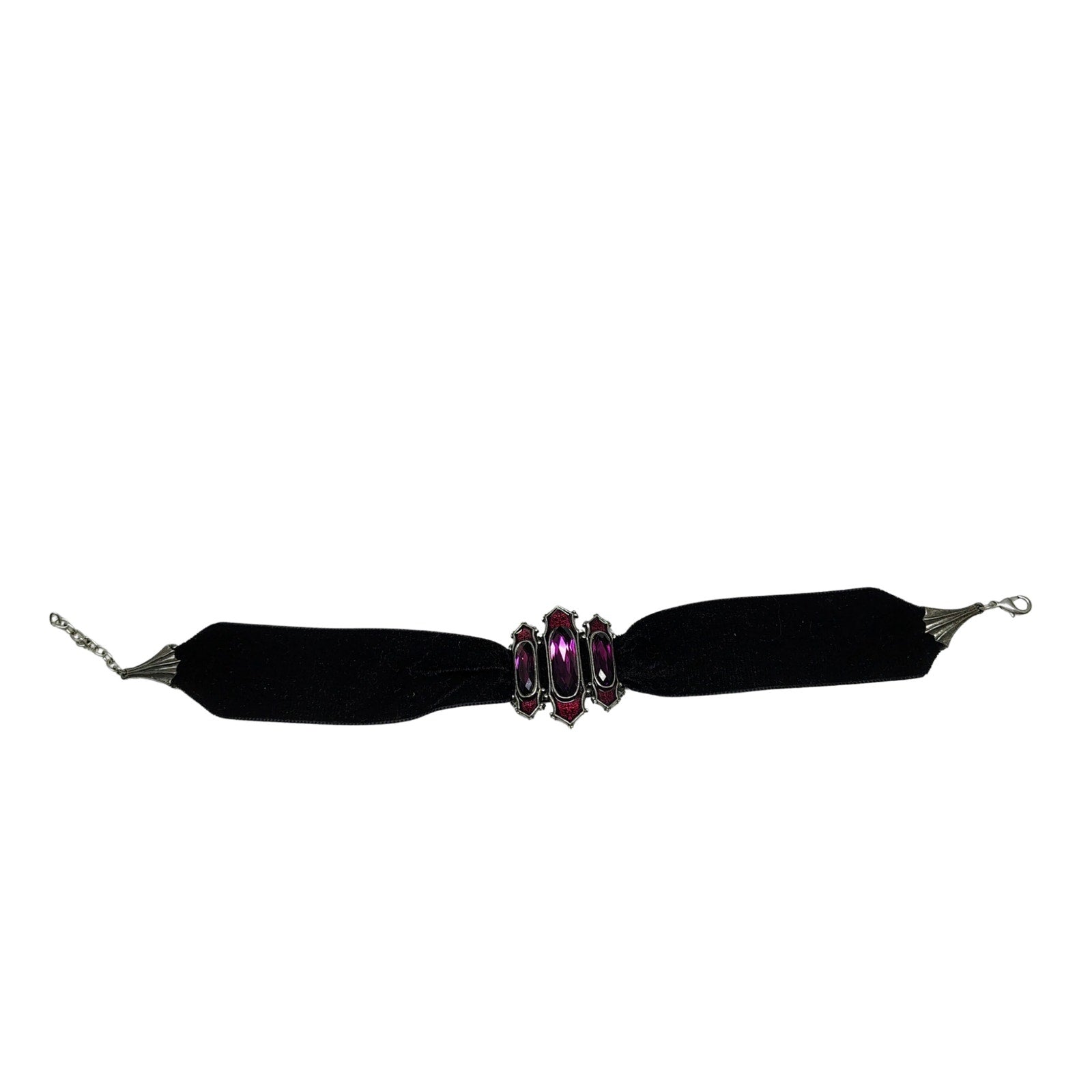 Alchemy Gothic Swarovski Crystals Purple Enamel Black Velvet Ribbon Band Choker
