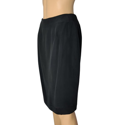 100% Silk 1990s Lined Black Pencil Skirt Back Zipper Back Slit Size 8 Like New