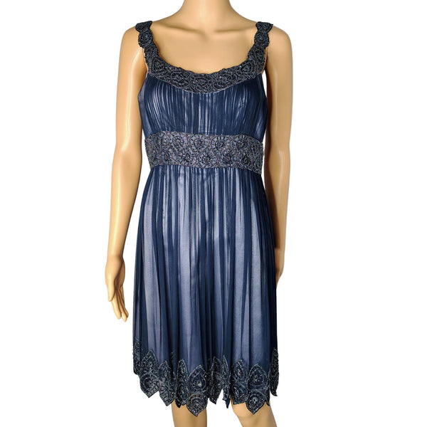 100% Silk Adrianna Papell Evening Formal Semi-Formal Dress Beaded Tank Top SZ 8P