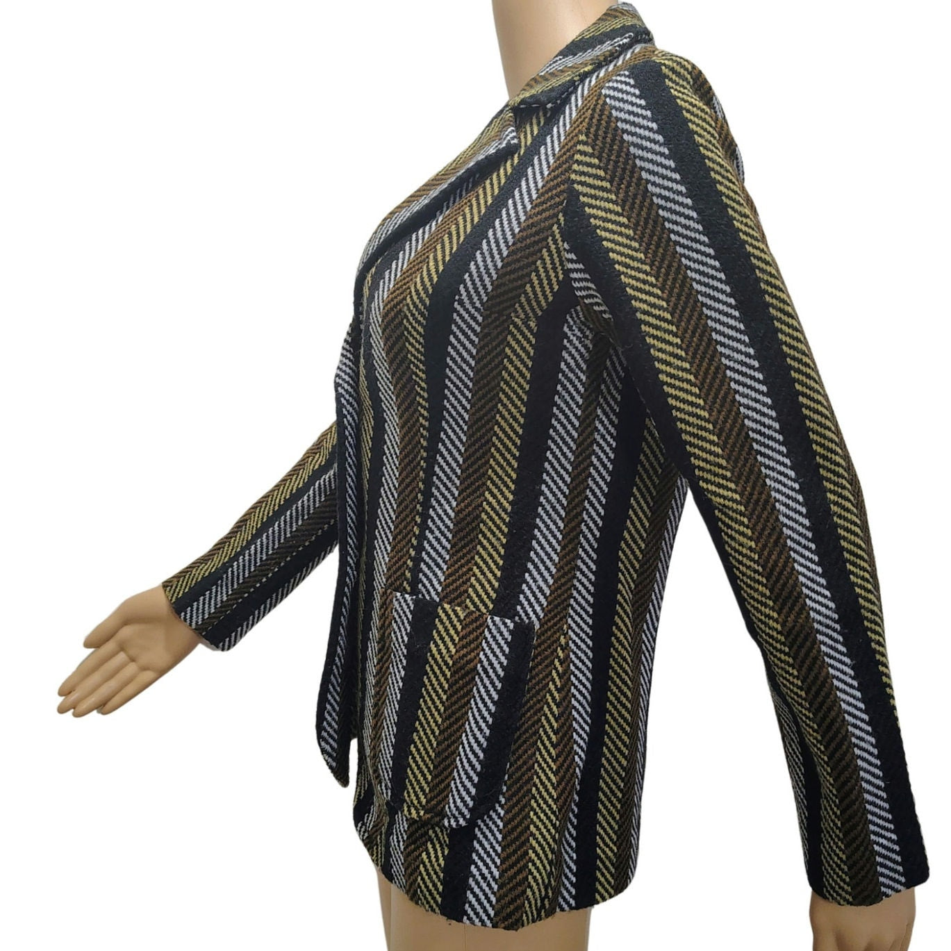 70s Striped Tread Design Fitted Single Breasted Blazer Outside Pockets SZ Small