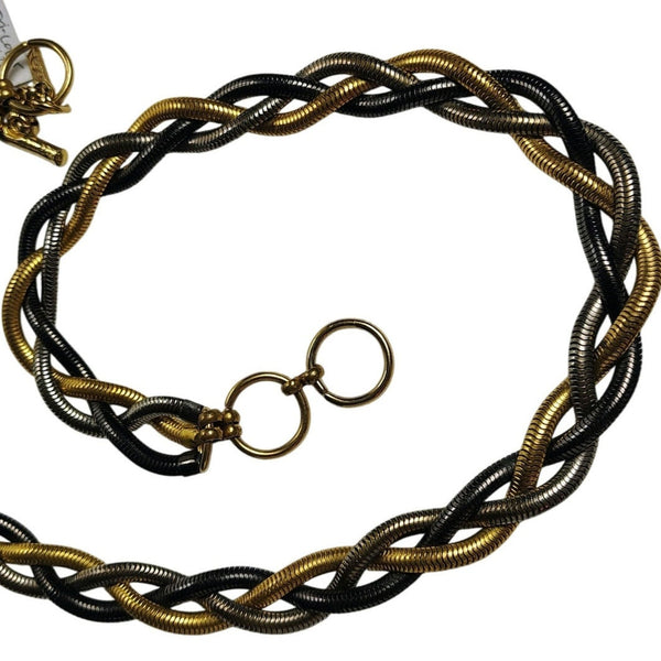 Vintage Retro Braided Tri-Color Thick Statement Choker Necklace Silver Gold Tone