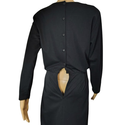 1960s Mod MCM Black Long Sleeve High Neck Pencil Skirt Dress Back Buttons Size Small [Vintage]