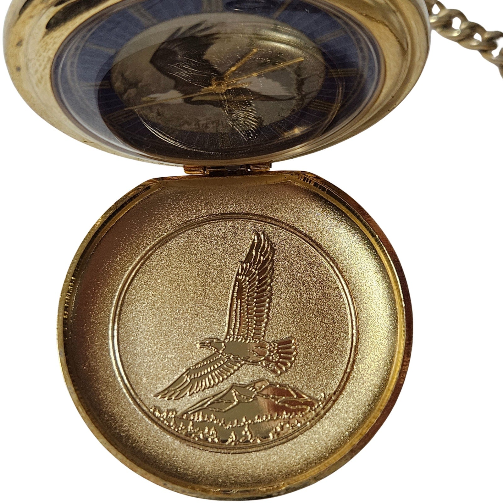 Gold  Franklin Mint Bald Eagle Pocket Watch Chain Vintage Ted Blaylock Chilkat [Vintage]