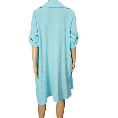 Nina Leonard Pebble Woven Tab Sleeve Tunic Blouse Fold Down Collar Top size Large