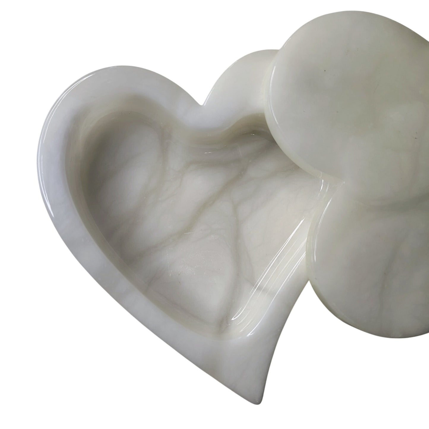 Off White Ducceschi Genuine Alabaster Trinket Dish Heart Keepsake Box Swivel Top