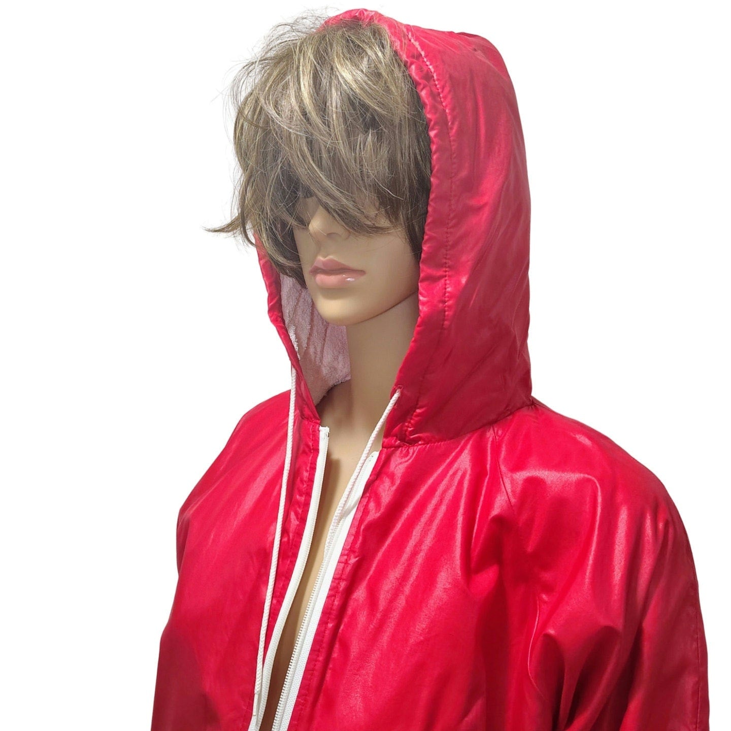 80s Red Izod Lacoste Nylon Windbreaker Jacket Terry Cloth Zip Up Hoodie [Vintage]