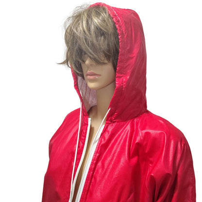 80s Red Izod Lacoste Nylon Windbreaker Jacket Terry Cloth Zip Up Hoodie [Vintage]
