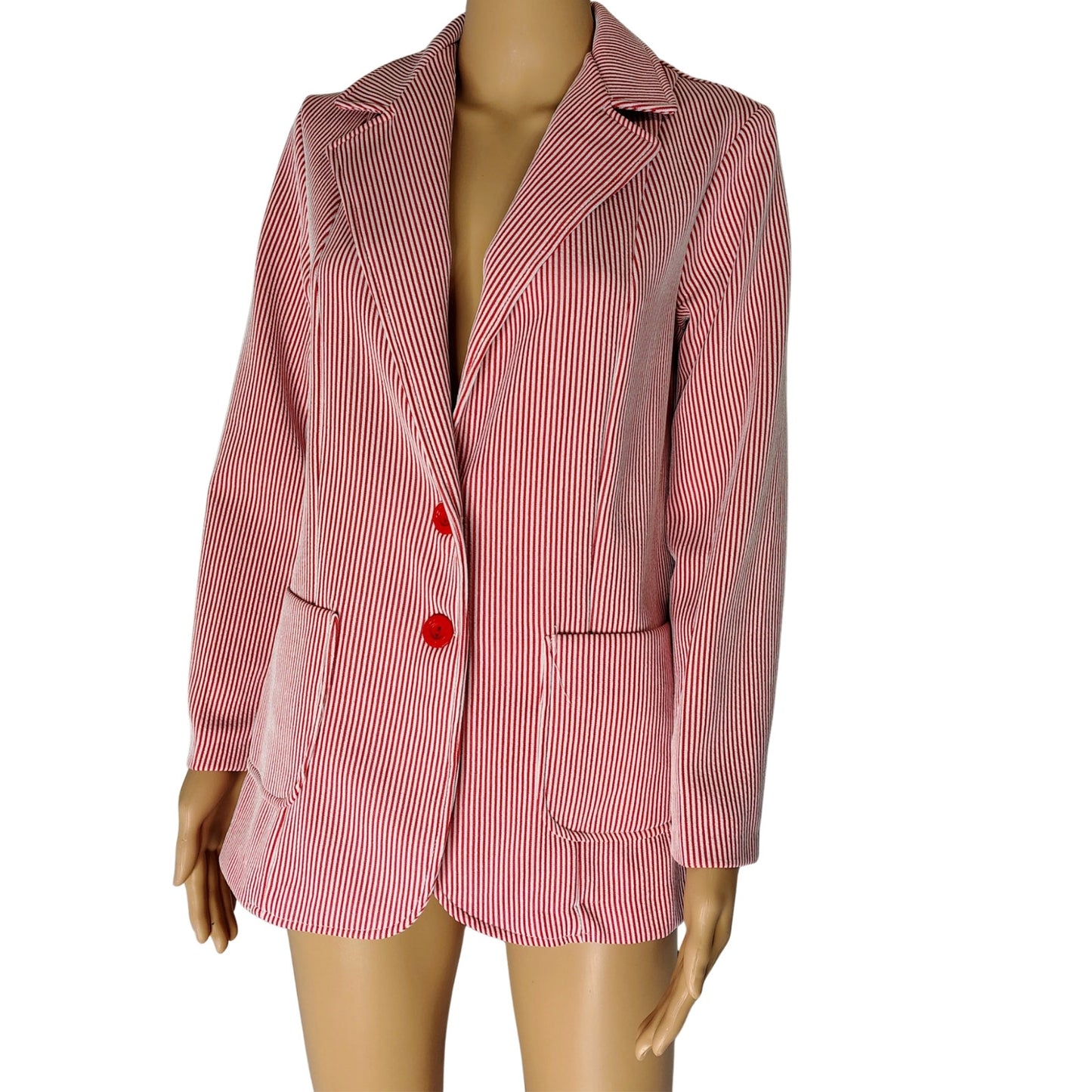 1960s Red White Striped Polyester Single Breasted blazer Size 12 Women's [Vintage]