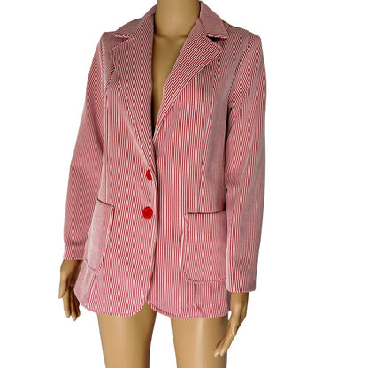 1960s Red White Striped Polyester Single Breasted blazer Size 12 Women's [Vintage]