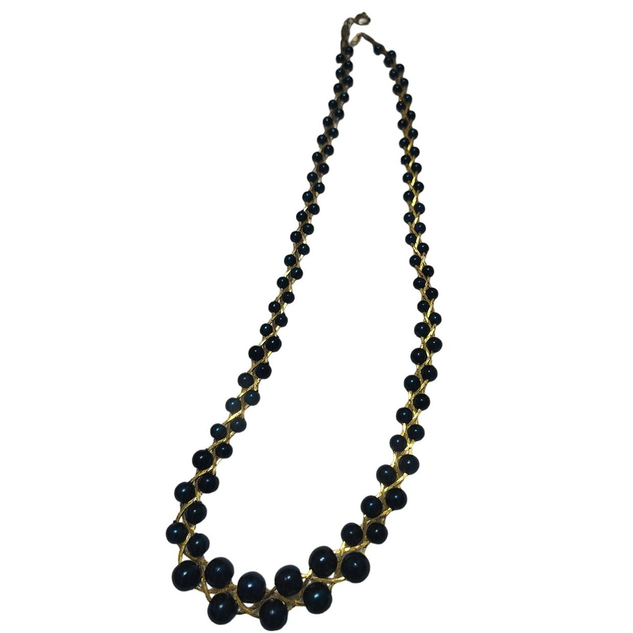Vintage Gold Filled Three Chain Braided wth Midnight Blue Graduating Beads